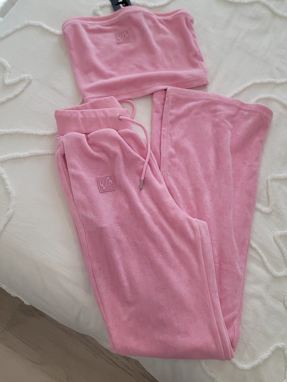 Waydamin Terry Cloth Matching Set NWT Crop Top Pants Jayda Cheaves XS S - Picture 5 of 17